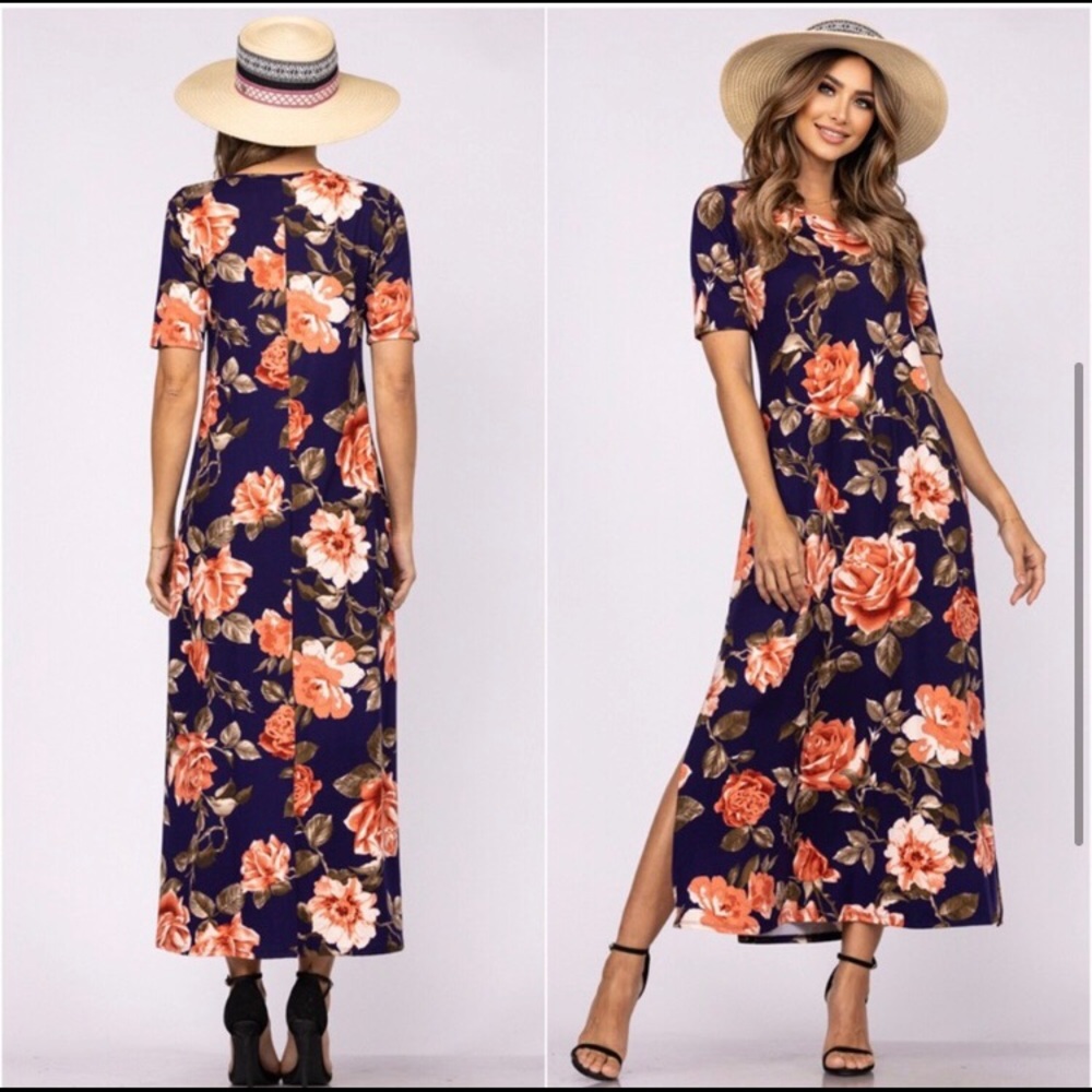 Navy buttery super soft women’s short sleeved maxi dress - Picture 3 of 4